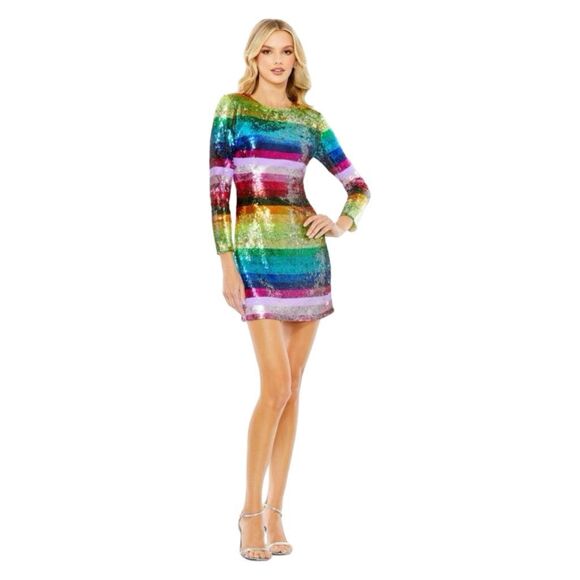 Mac Duggal 93724 Rainbow Tiered Sequin Mini Dress - Size 4 - Retail $598 - Picture 1 of 8